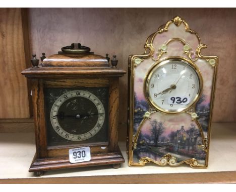 MODERN BRACKET CLOCK WITH BATTERY &amp; A BRADFORD EXCHANGE HEIRLOOM PORCELAIN CLOCK BY THOMAS KINKADE
