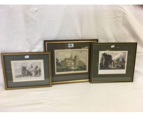 ANTIQUE COLOURED ENGRAVING OF OTTERY ST MARY FROM THE SOUTH WEST TOGETHER WITH ANOTHER ANTIQUE ENGRAVING OF OTTERY ST MARY CH