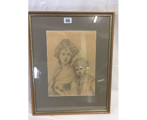 PENCIL DRAWING PORTRAIT OF A MOTHER AND CHILD