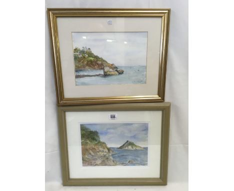 PAIR OF SOUTH DEVON COASTAL VIEWS INCLUDING THE NATURAL ARCH AND THE OTHER OF THATCHER ROCK.  BOTH WATERCOLOURS, SIGNED R FIN