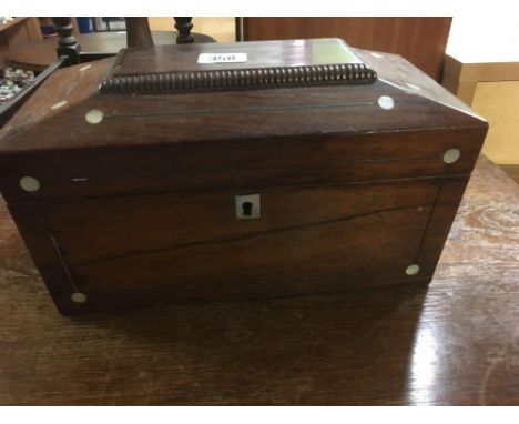 VICTORIAN TEA CADDY WITH INLAID M.O.P &amp; BRASS BANDING, NO MIXING BOWL