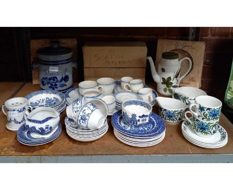 QTY OF BLUE &amp; WHITE CHINA, MID WINTER JUG, COFFEE CUPS &amp; SAUCERS &amp; OTHER CHINAWARE