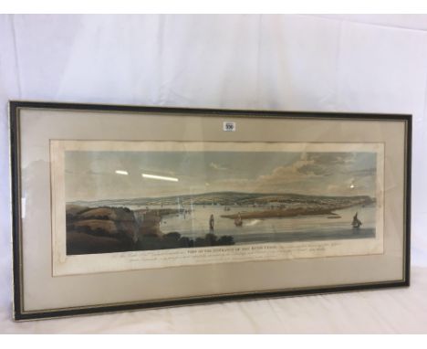 EARLY ANTIQUE PRINT, VIEW OF THE ENTRANCE OF THE RIVER TEIGN PUBLISHED IN 1818. 12'' X 34'' IMAGE SIZE 