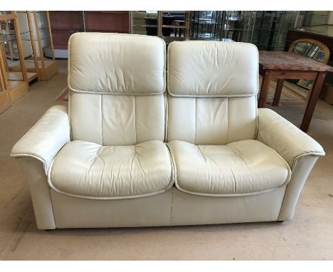 Cream leather reclining two seater stressless style sofa