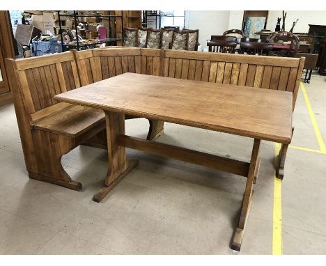 Pine kitchen table with L-shaped corner bench, table approx 123cm 79cm x 76cm tall, bench approx 186cm x 130cm x 90cm tall 