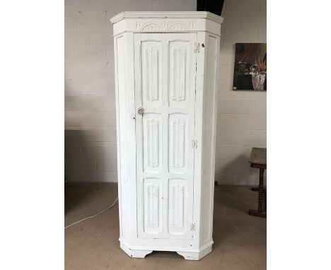Painted oak small wardrobe, originally by Stanley Wood of Olney with rail and shelf, approx 80cm x 43cm x 178cm tall