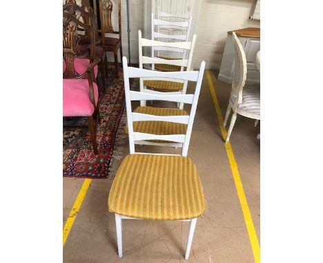 Four Danish white painted ladder back chairs by Mobelstoff Model 6244