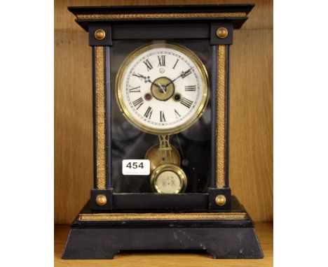 A 19th century striking mantle clock, W. 27cm H. 34cm.