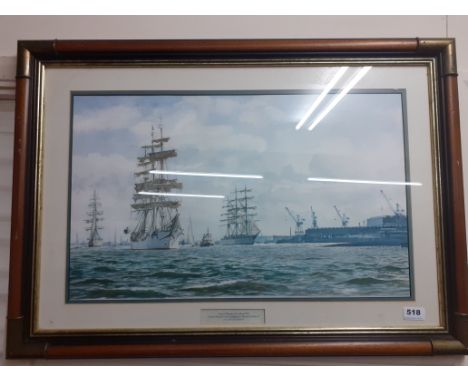 A David R Mason (British) framed watercolour of the Grand Regatta Columbus 1992 ''Grand Parade of Sail passing the Wirral wat