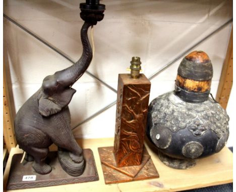 Three vintage lamp bases, elephant H. 57cm.