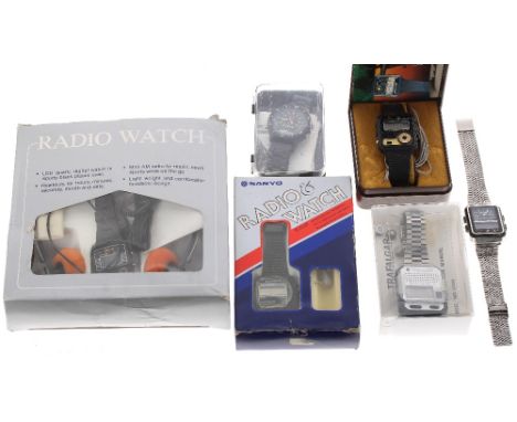 Collection of LCD writwatches to include Buler, 'Clecius-9 Chronometer' (instructions), Trafalgar Talking Watch (guarantee, d
