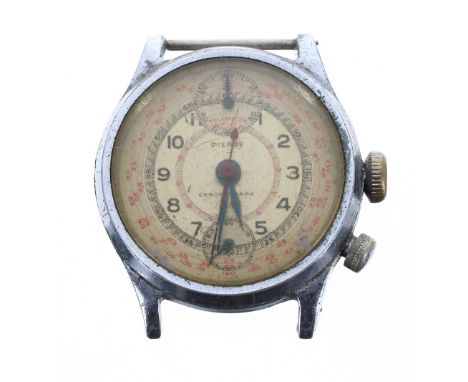 Pierce single push button chronograph mid-size gentleman's wristwatch, no. 10575, circular silvered dial with Arabic numerals