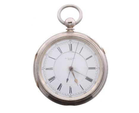 Silver fusee lever chronograph pocket watch, Chester 1883, three quarter plate movement signed R. Turner, Bury, no. 34701, th