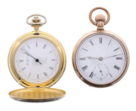 English lever gold plated pocket watch, movement no. 792897, 51mm; together with a Woodford 17 jewel hunter pocket watch in a