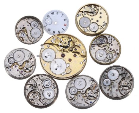 Peerless pocket watch movement; together with seven 'Borgel' type wristwatch movements (8)