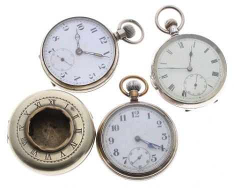 Swiss silver lever pocket watch with import hallmark for London 1919, engine turned case, 49mm; together with two nickel case