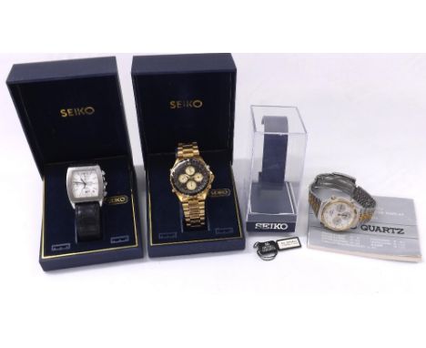 Seiko Flightmaster chronograph gold plated and stainless steel gentleman's bracelet watch, ref. 7T34-6A09, black dial, rotati