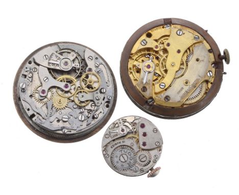Jaeger-LeCoultre calendar wristwatch movement for repair; together with a Chronographe Suisse wristwatch movement and a Tudor