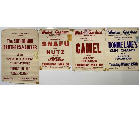 Four original c 1970s concert posters to include: Camel (17.5 x 22", with ticket), Sutherland Brothers and Quiver (20x30", wi