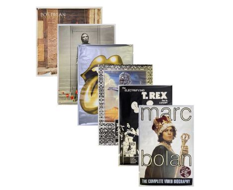 Seven billboard posters (most approx 40 x 60") to inc:Marc Bolan - The Complete Video Discography, Bob Dylan - Street Legal P