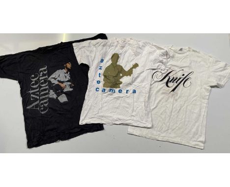 Five original Aztec Camera t-shirts to inc: Toronto Concert Hall 1985 cut off t-shirt (XL), Summer Tour 1988 (no size label, 