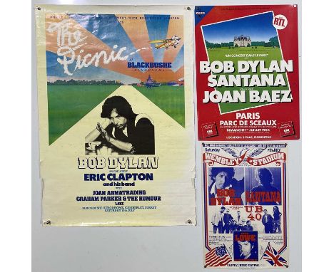 Three Bob Dylan posters to inc: Dylan/Clapton and more at Blackbushe, 1978 (24 x 34", foxing), Capital Music Festival at Wemb