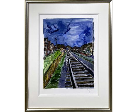 A limited edition print of a work by Bob Dylan 'Train Tracks' from the 'Drawn Blank' series, published 2010 by Washington Gre