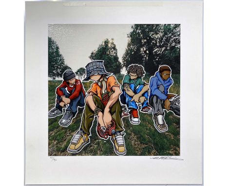 A limited edition print by British graffiti artist 'Temper'. A cover version of The Verve - Urban Hymns named 'City Anthems'.
