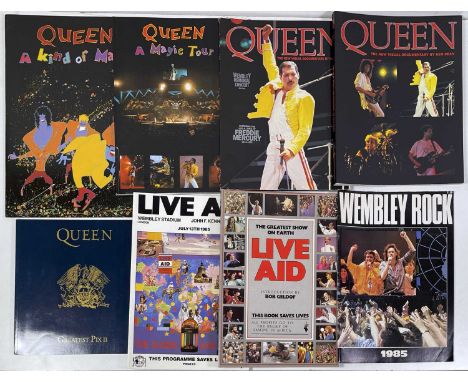 Queen ephemera to inc: 8 programmes/booklets to inc: original Live Aid programme, Kind of Magic tour programme with ticket st