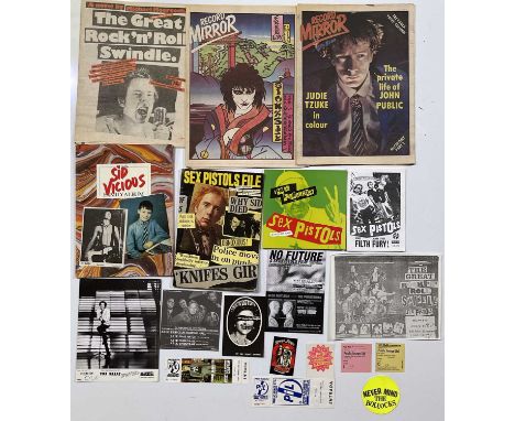 Collection of Sex Pistols ephemera / memorabilia to inc: Great Rock n Roll Swindle 1980 promo only newspaper/novel, 1980 Sid 