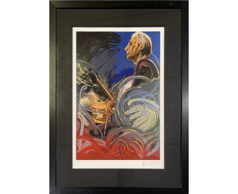 A signed, limited edition print of a work by Ronnie Wood titled 'Charlie - Blue Smoke Suite'. Number 90/195, signed by Ronnie