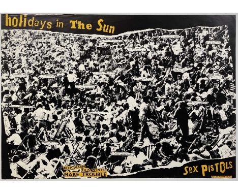 A rare 1977 alternative Sex Pistols - Holidays In The Sun promotional poster with an image of the beach and the slogan "Keep 