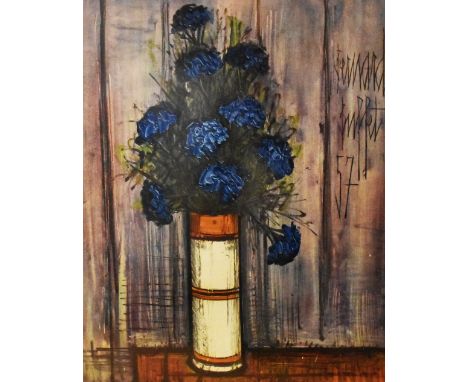 After Bernard Buffet (1928-1999, French), coloured lithograph, Blue Le Bouquet, framed, mounted, and under glass, measuring 4