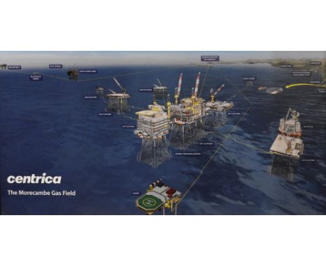 20th Century, an annotated poster print for the Centrica Morecambe Gas Field, framed, measuring 62cm x 116cm, &amp; 73cm x 12