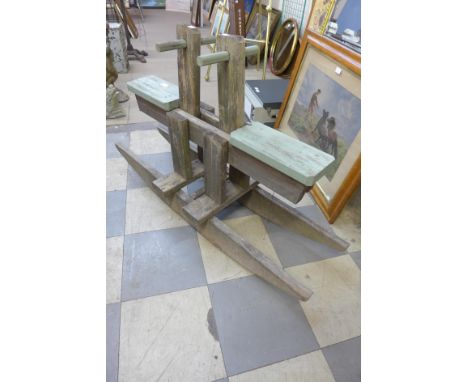 A painted pine seesaw rocking horse 