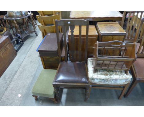 Two walnut pot cupboards, stool, magazine rack, etc. (8) 
