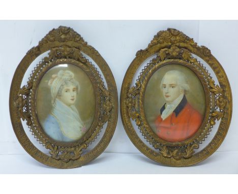 R. Smart, pair of miniature portraits, oil on card, 8 x 6cms, framed 