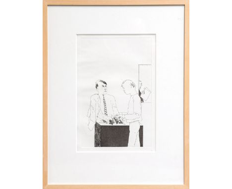 DAVID HOCKNEY, 'He Enquired after the Quality' from the Cavafy Suite, etching in aquatint, 1966, edition of 500. 35cm x 22.5c