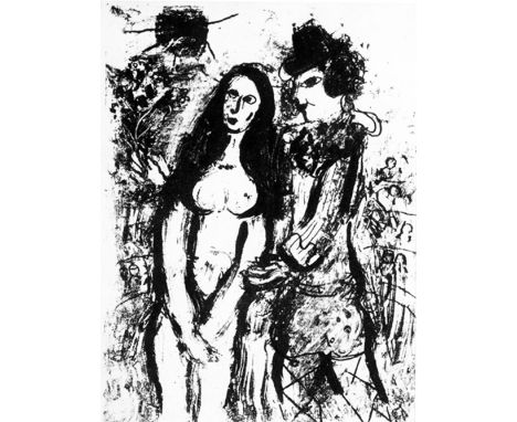 MARC CHAGALL, 'The Clown in Love', original lithograph, 1963, ref: Mourlot 396, Cramer 56, 24.2cm x 32cm, framed and glazed.