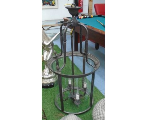 HANGING LANTERN, four branch, circular in a bronzed frame, 107cm H.