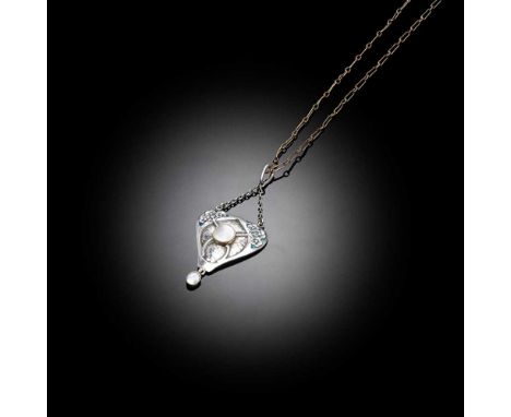MURRLE, BENNETT &amp; CO. LTD., LONDON PENDANT NECKLACE, CIRCA 1900 silver, inset with enamel and mother of pearl, and with m