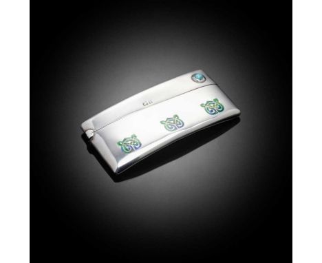 ARCHIBALD KNOX (BRITISH 1899-1933) FOR LIBERTY &amp; CO., LONDON CARD CASE, BIRMINGHAM 1904 silver, and enamel set with a tur