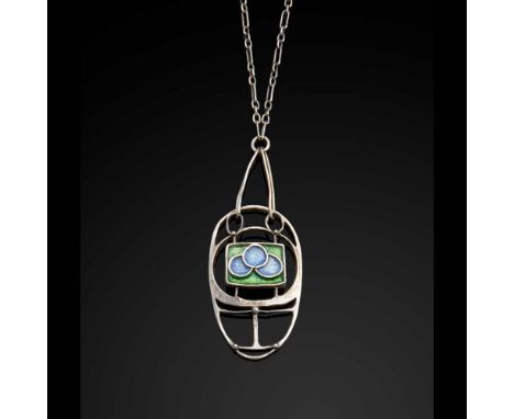 FRANCES MACDONALD MCNAIR (1874-1921) (ATTRIBUTED TO) PENDANT NECKLACE, CIRCA 1900 white metal and enamel, incised with a styl