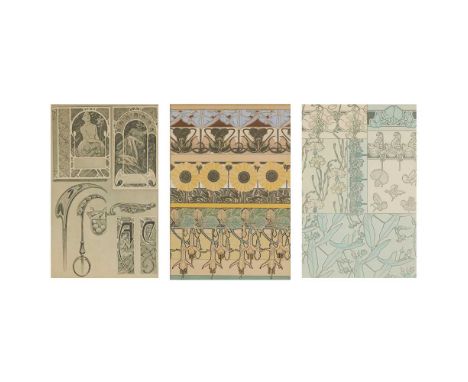 ALPHONSE MUCHA (CZECH 1860-1939) DOCUMENTS DECORATIFS, 1902 lithographs, framed, one 31cm (12 1/4in) high, 23.5cm (9 1/2in) w