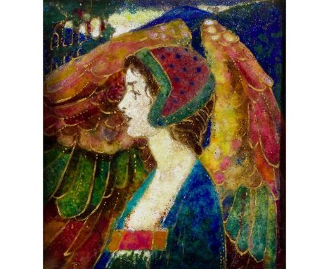 STANLEY THOROGOOD (BRITISH 1873-1952) ARTS &amp; CRAFTS PLAQUE, 1906 enamel with gilt embellishments, signed with monogram in