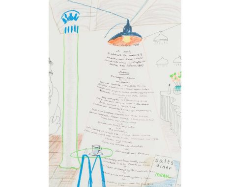 § DAVID HOCKNEY O.M., C.H., R.A. (BRITISH 1937-) A WEDDING PARTY MENU, 2ND OCTOBER 1993 Lithograph, ed. 25, signed with initi