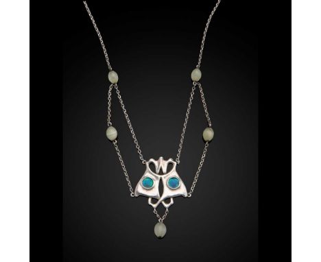 MANNER OF LIBERTY &amp; CO., LONDON PENDANT NECKLACE, CIRCA 1910 white metal, enamel and glass, unmarked, the clasp stamped '