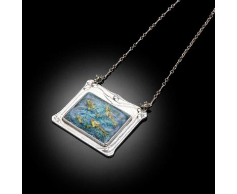 MANNER OF THE GUILD OF HANDICRAFT ARTS &amp; CRAFTS PENDANT NECKLACE, CIRCA 1900 white metal and enamel, unmarkedDimensions:p