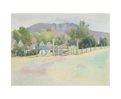 JESSIE MARION KING (SCOTTISH 1875-1949) IN THE SHADOW OF THE MOUNTAIN  Pencil and watercolour Dimensions:27cm (10 1/2in), 36c