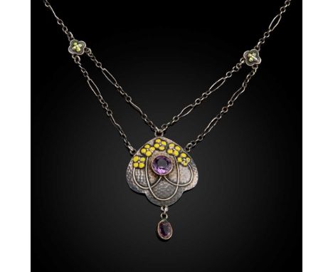 MURRLE, BENNETT &amp; CO. LTD., LONDON PENDANT NECKLACE, CIRCA 1905-10 partially stamped '950' and 'MBC', set with facetted a